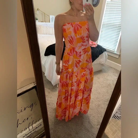 abel the label floral maxi dress Blue and Orange Floral High-Low Maxi Dress